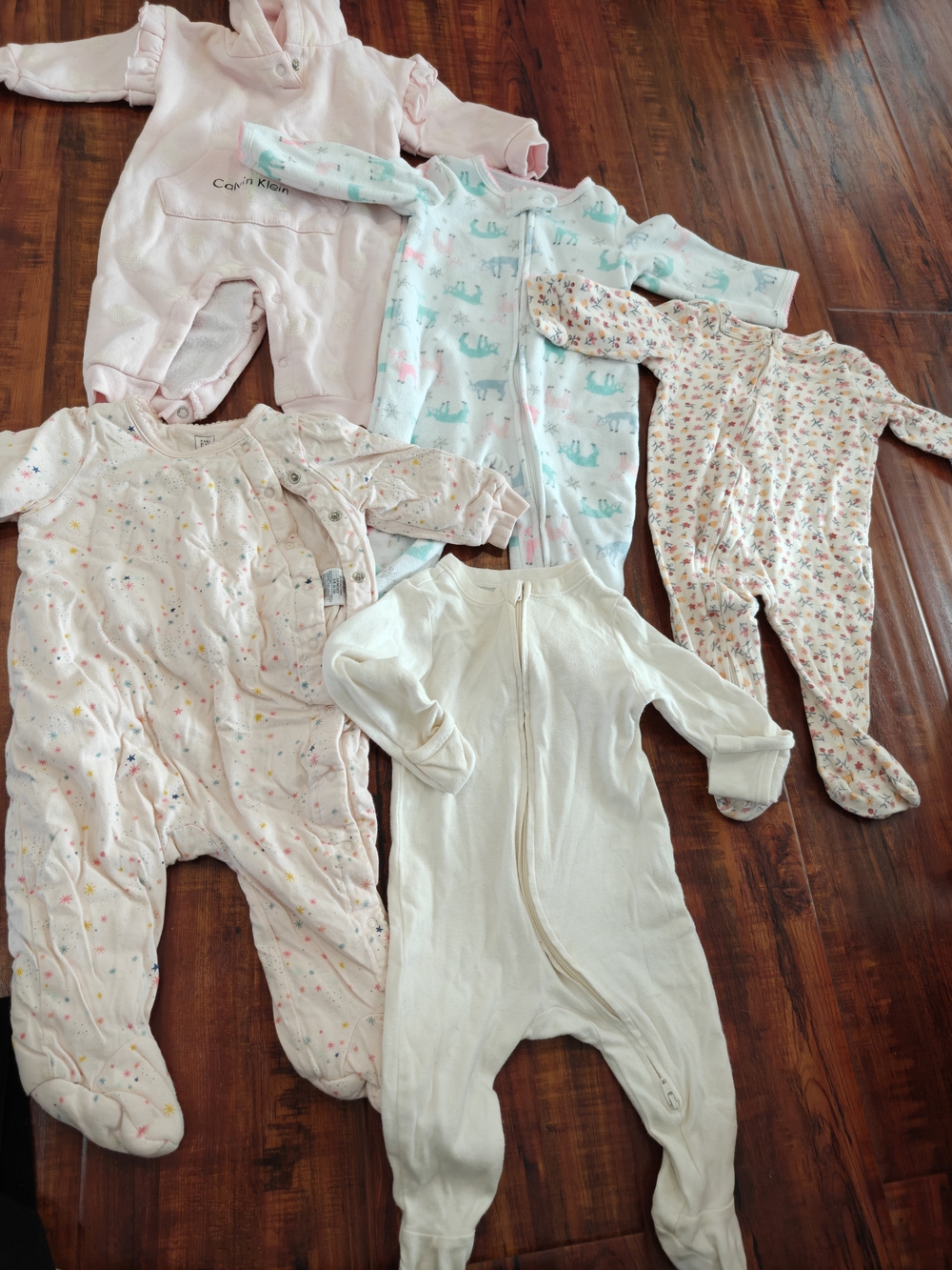 Calvin Klein Pink and White Baby One-Piece Mix (Set of 6)- 3-6 Months